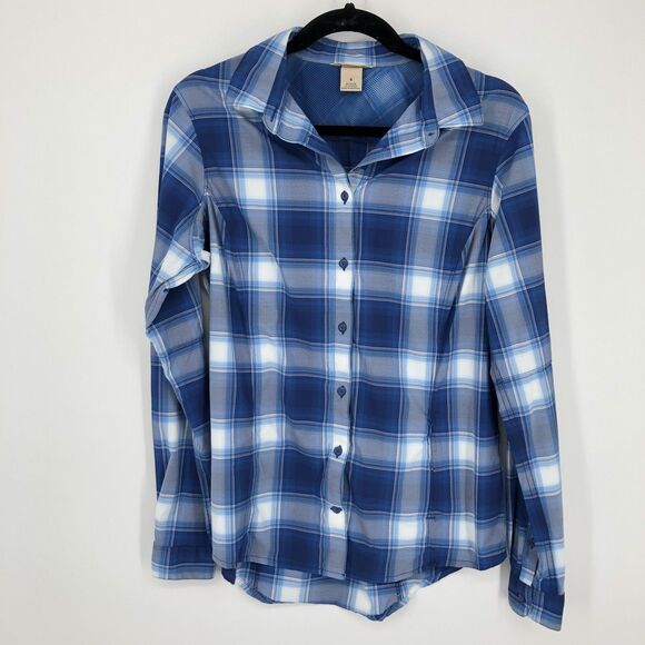 Duluth Trading Co Shirt Womens Small Blue Plaid Long Sleeve Nylon Stretch Hiking - Picture 1 of 16